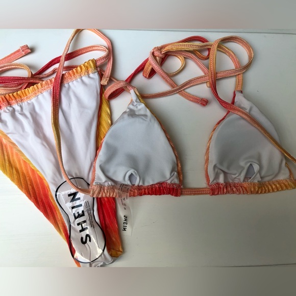 NEW SHEIN Neon Fiery Sunset Cheeky Triangle Bikini Set Size Medium - Picture 6 of 10